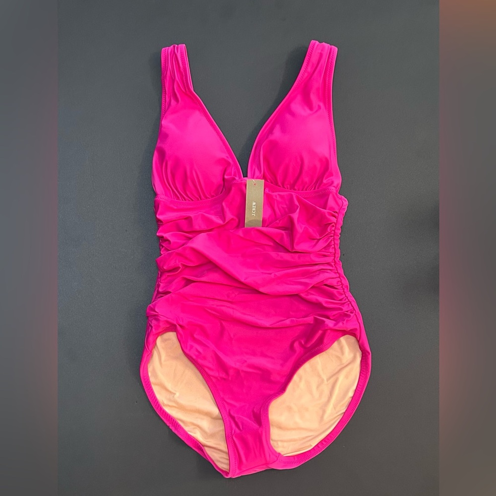 J.Crew Women’s Ruched V Neck One Piece Swimsuit Radiant Fuchsia Various Sizes